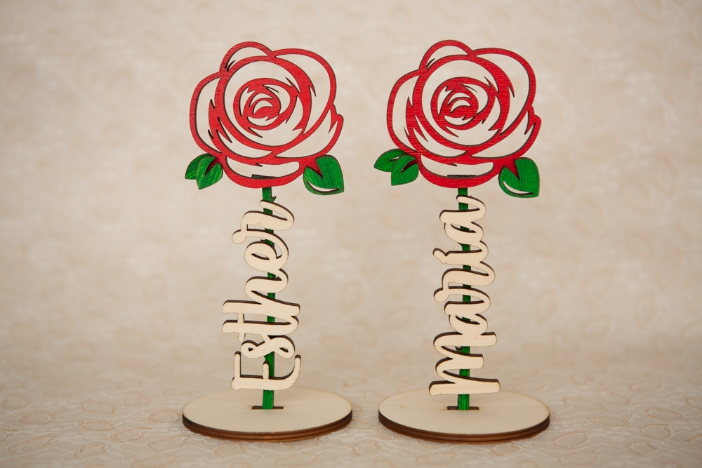 Rosa Sant Jordi 3D en Madera con Nombre Pintada a mano