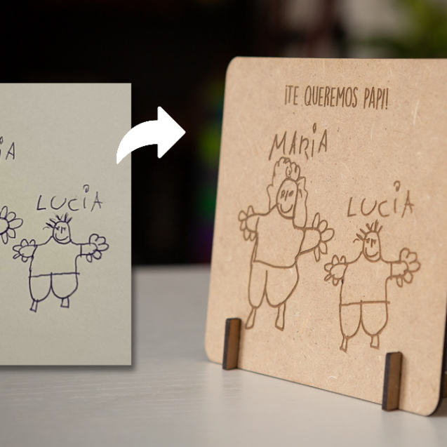 Los dibujos infantiles de tus hijos grabados en cuadro de madera