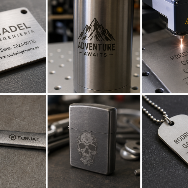 Marcado grabado laser permanente en metales y aceros para piezas de industria en Barcelona.