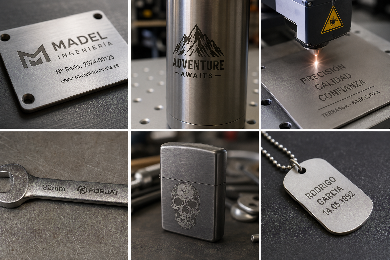 Marcado grabado laser permanente en metales y aceros para piezas de industria en Barcelona.