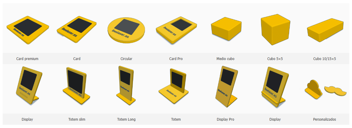 Modelos de placas y cubos QR para carta digital de restaurante personalizadas con grabado laser.